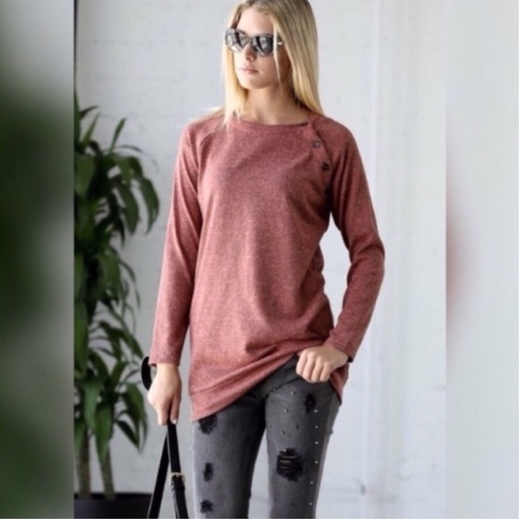 Tops - Mauve Button Shoulder Knit Top